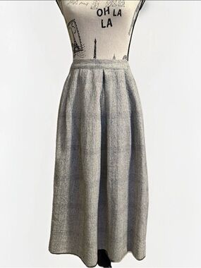 VTG Wool Plaid Midi Skirt High Waist Pleated A-Line Dark Academia made in Canada